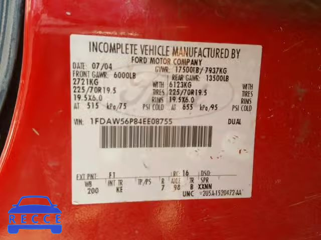 2004 FORD F550 SUPER 1FDAW56P84EE08755 image 9