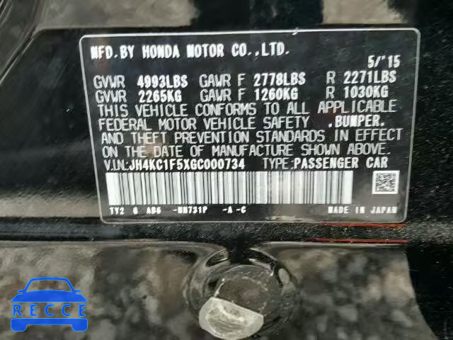 2016 ACURA RLX TECH JH4KC1F5XGC000734 image 9