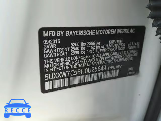 2017 BMW X4 XDRIVEM 5UXXW7C58H0U25649 image 9