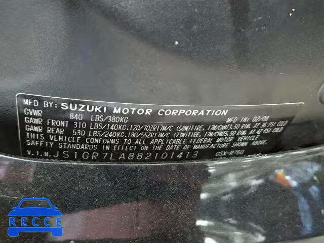 2008 SUZUKI GSX-R750 JS1GR7LA882101413 image 9