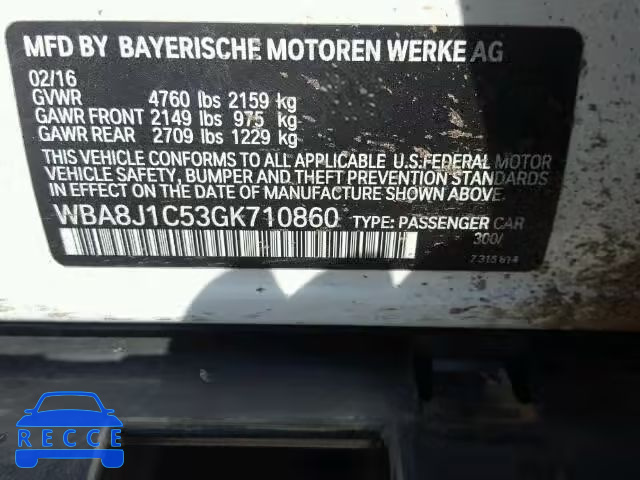 2016 BMW 328D XDRIV WBA8J1C53GK710860 зображення 9
