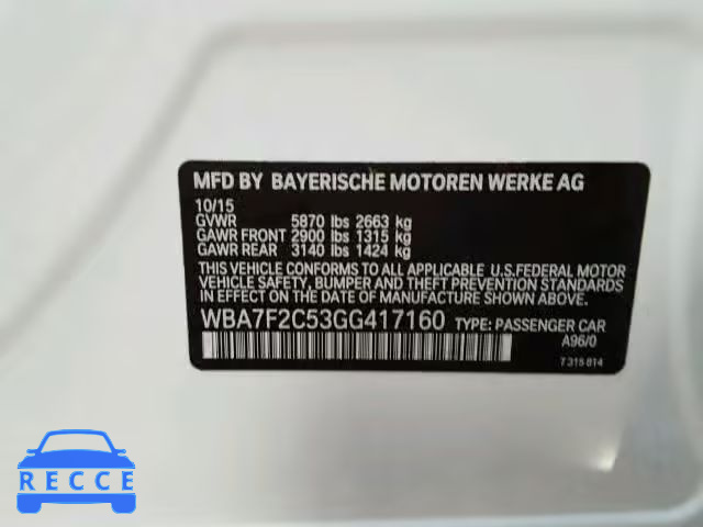 2016 BMW 750I XDRIV WBA7F2C53GG417160 зображення 9