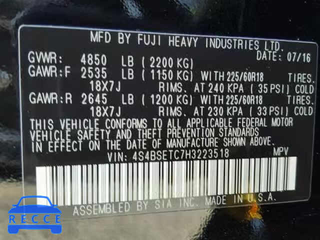 2017 SUBARU OUTBACK TO 4S4BSETC7H3223518 image 9