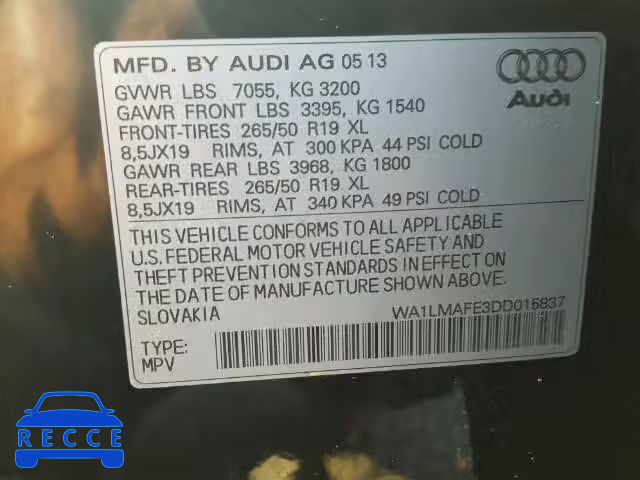 2013 AUDI Q7 PREMIUM WA1LMAFE3DD015837 image 9