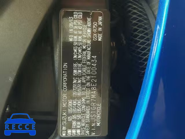 2014 SUZUKI GSX-R750 JS1GR7MA8E2100434 зображення 9