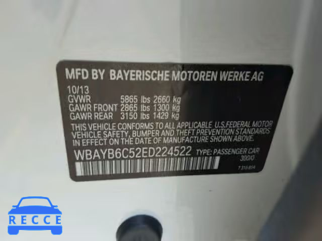 2014 BMW 750I XDRIV WBAYB6C52ED224522 зображення 9