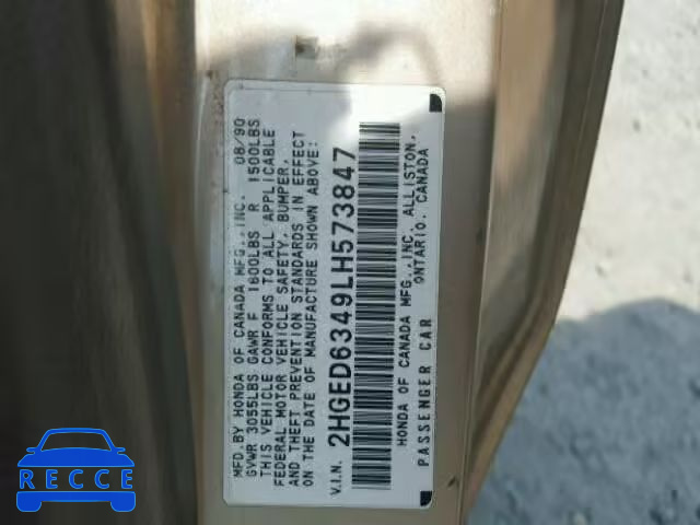 1990 HONDA CIVIC 2HGED6349LH573847 Bild 9