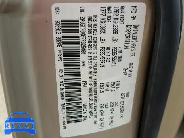 2007 CHRYSLER PACIFICA L 2A8GF78X87R325060 зображення 9