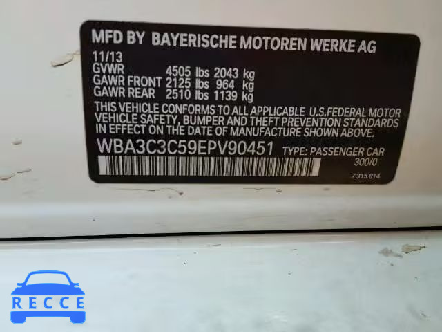 2014 BMW 320I XDRIV WBA3C3C59EPV90451 image 9