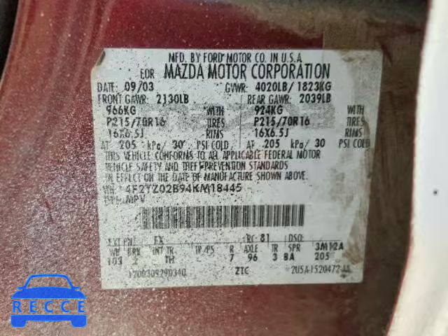 2004 MAZDA TRIBUTE DX 4F2YZ02B94KM18445 image 9