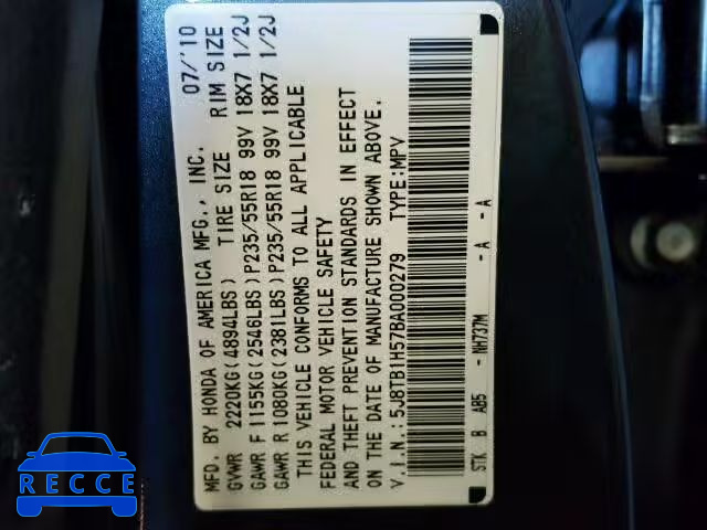 2011 ACURA RDX TECHNO 5J8TB1H57BA000279 image 9