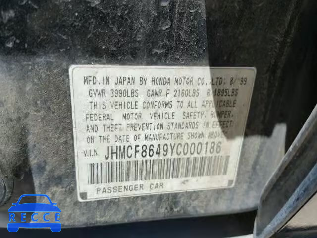 2000 HONDA ACCORD DX JHMCF8649YC000186 зображення 9