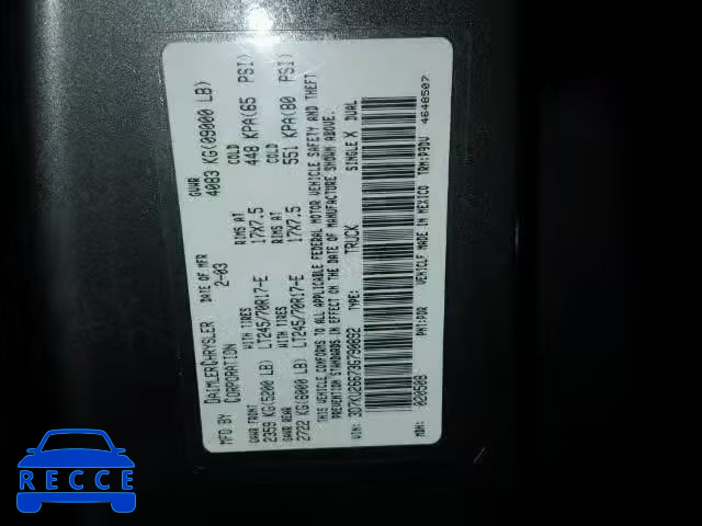 2003 DODGE RAM 2500 S 3D7KU26673G790892 image 9