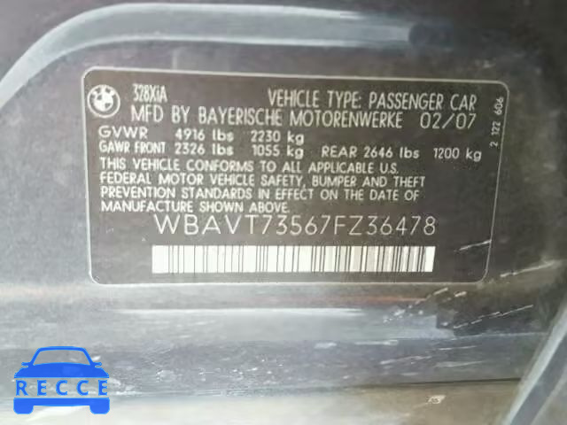 2007 BMW 328XIT WBAVT73567FZ36478 зображення 9