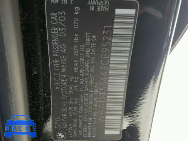 2003 BMW 530I WBADT53443CE95231 image 9
