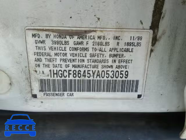 2000 HONDA ACCORD DX 1HGCF8645YA053059 image 9