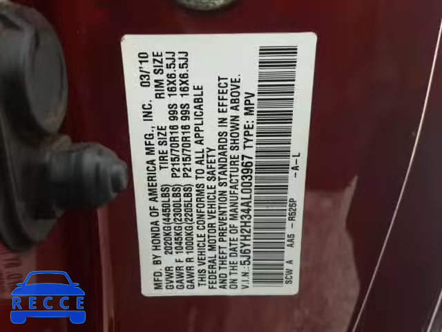 2010 HONDA ELEMENT LX 5J6YH2H34AL003967 image 9