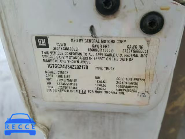 2004 GMC SIERRA C25 1GTGC24U34Z202170 image 9