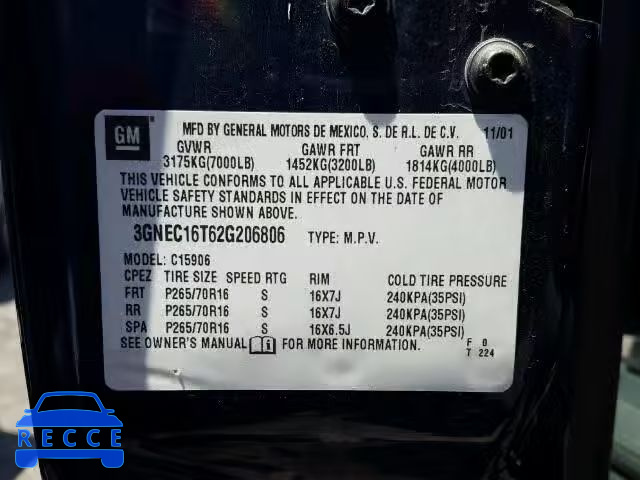 2002 CHEVROLET SUBURBAN 3GNEC16T62G206806 image 9