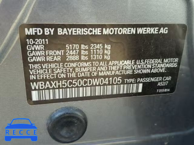 2012 BMW 528XI WBAXH5C50CDW04105 зображення 9