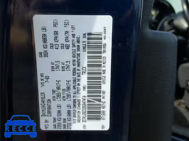 2003 DODGE RAM 2500 S 3D7KU26D33G847460 image 9