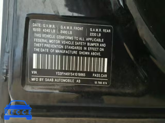 2004 SAAB 9-3 AERO YS3FH49Y541019865 зображення 9