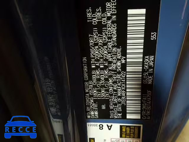 2012 TOYOTA FJ CRUISER JTEBU4BFXCK147422 image 9