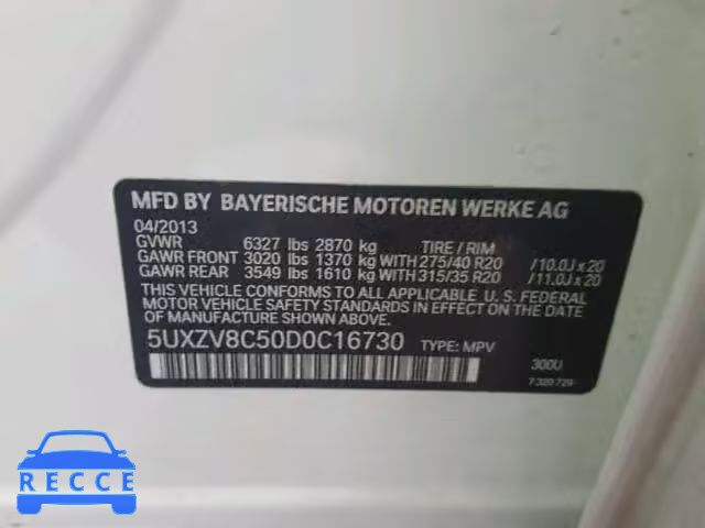 2013 BMW X5 XDRIVE5 5UXZV8C50D0C16730 зображення 9
