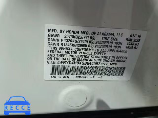 2016 ACURA MDX Advance 5FRYD4H9XGB044597 image 9