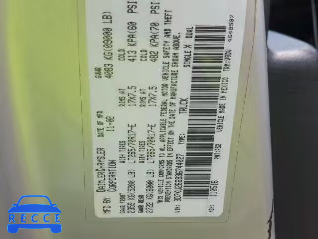 2003 DODGE RAM 2500 S 3D7KU26693G744027 image 9