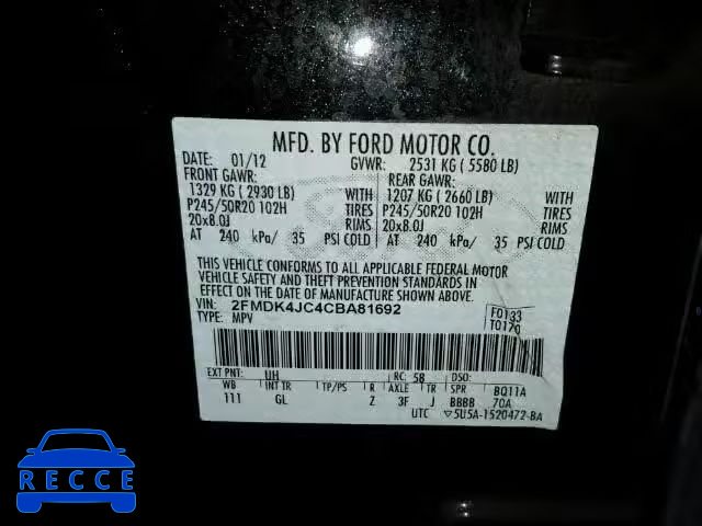 2012 FORD EDGE SEL A 2FMDK4JC4CBA81692 image 9