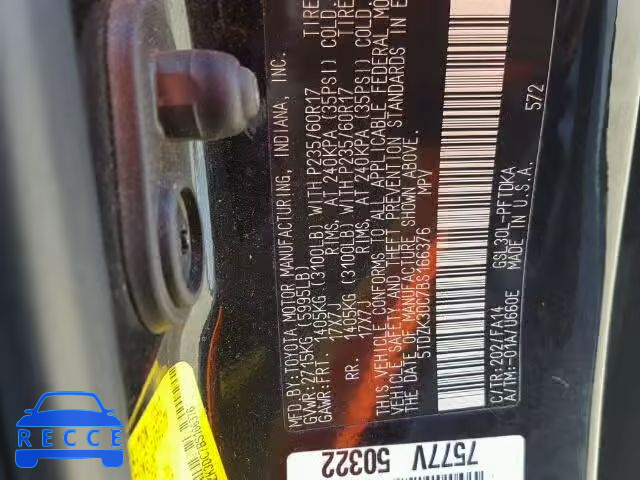 2011 TOYOTA SIENNA 5TDZK3DC7BS166376 image 9