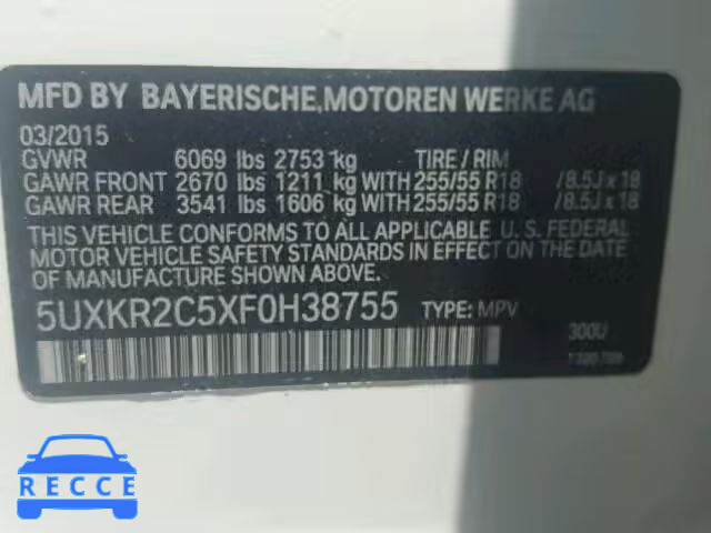 2015 BMW X5 SDRIVE3 5UXKR2C5XF0H38755 image 9