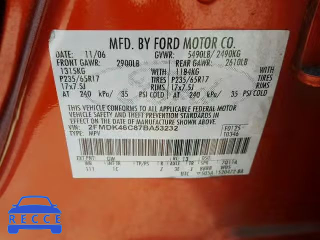 2007 FORD EDGE SE AW 2FMDK46C87BA53232 image 9