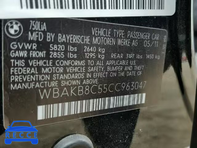 2012 BMW 750LI WBAKB8C55CC963047 image 9