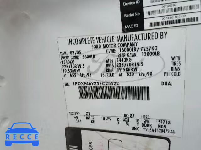 2005 FORD F450 SUPER 1FDXF46Y35EC25522 image 9