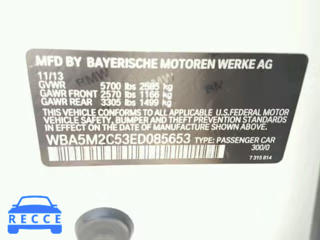 2014 BMW 535I GT WBA5M2C53ED085653 зображення 9