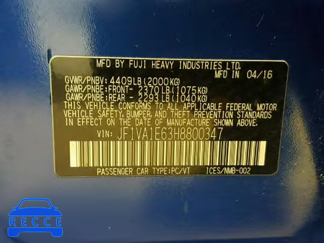 2017 SUBARU WRX PREMIU JF1VA1E63H8800347 image 9