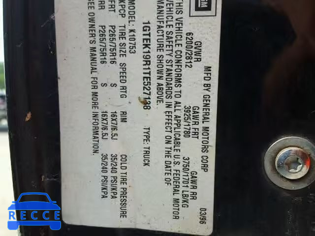 1996 GMC SIERRA K15 1GTEK19R1TE527138 image 9