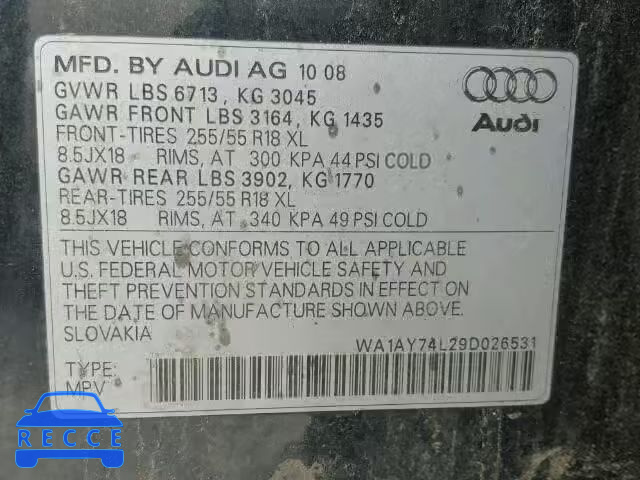 2009 AUDI Q7 3.6 QUA WA1AY74L29D026531 image 9