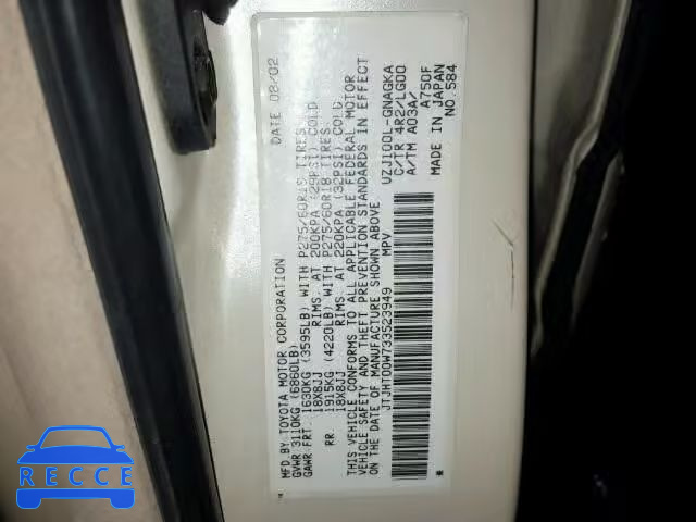 2003 LEXUS LX 470 JTJHT00W733523949 image 9