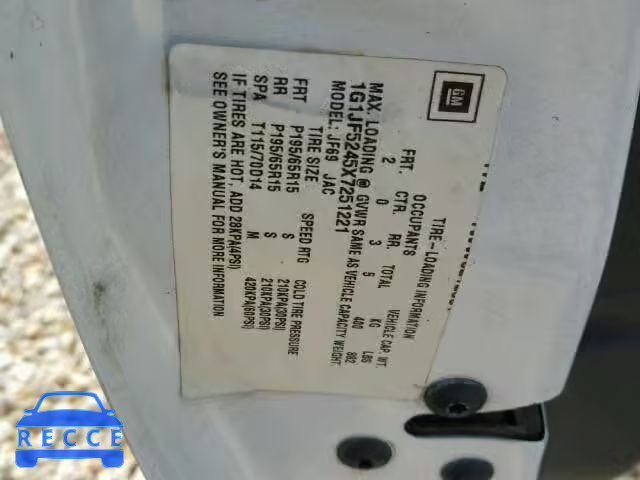 1999 CHEVROLET CAVALIER L 1G1JF5245X7251221 image 9