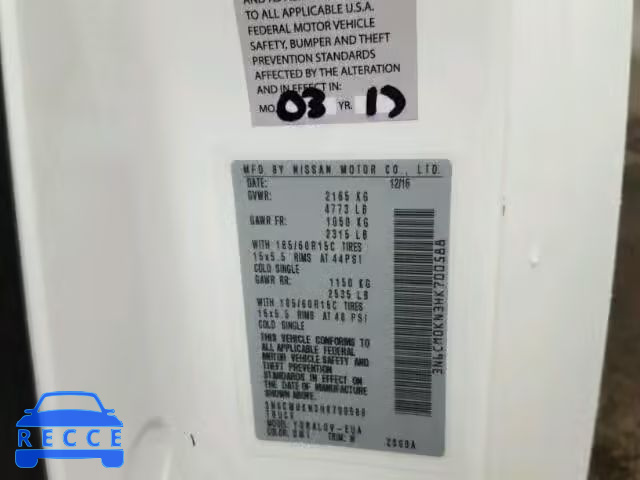 2017 NISSAN NV200 2.5S 3N6CM0KN3HK700588 image 9
