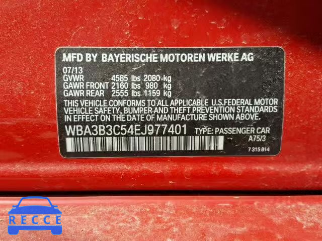 2014 BMW 328XI WBA3B3C54EJ977401 зображення 9