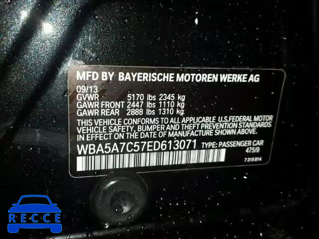 2014 BMW 528XI WBA5A7C57ED613071 зображення 9