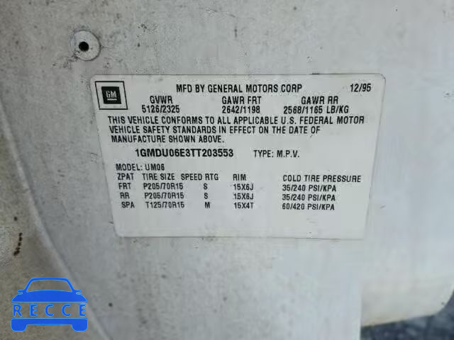 1996 PONTIAC TRANS SPOR 1GMDU06E3TT203553 image 9