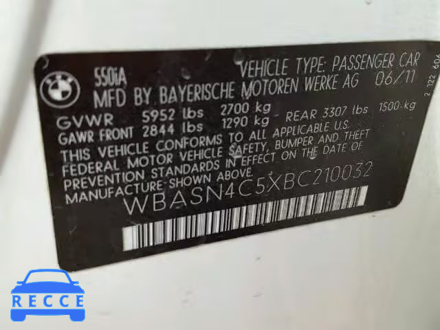 2011 BMW 550I GT WBASN4C5XBC210032 зображення 9