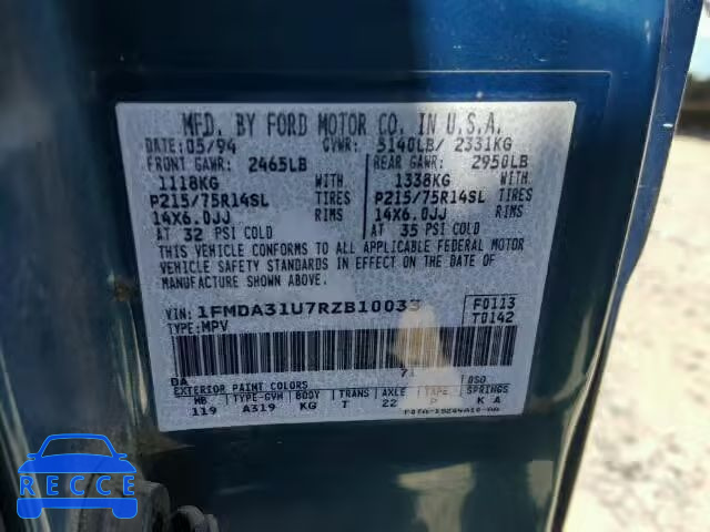 1994 FORD AEROSTAR 1FMDA31U7RZB10033 image 9