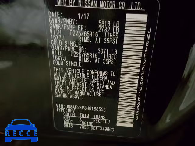 2017 NISSAN QUEST S JN8AE2KP8H9168556 image 9