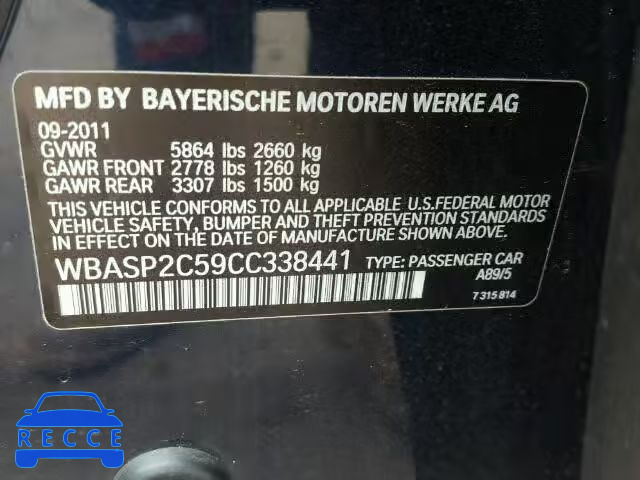 2012 BMW 535XI GT WBASP2C59CC338441 зображення 9